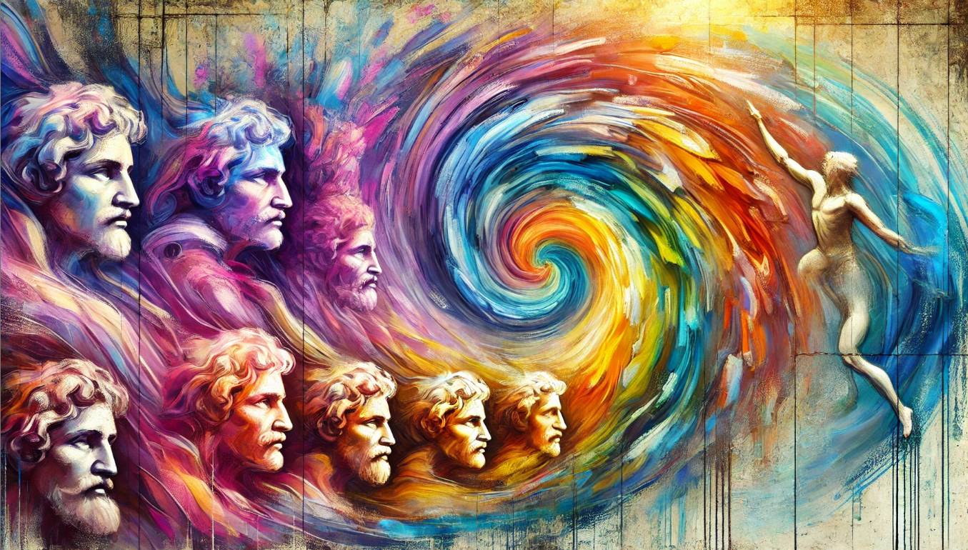 A vibrant and dynamic artwork showcasing the evolution of pastel art, with rich pastel colors blending seamlessly on a textured background, transitioning from Renaissance-style portraiture to modern expressive strokes