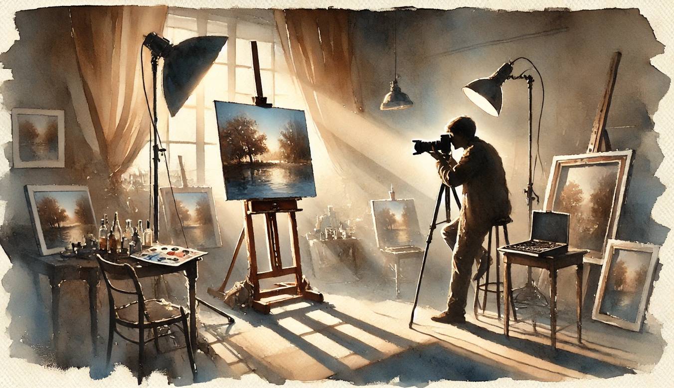 an artist taking photographs of his artwork