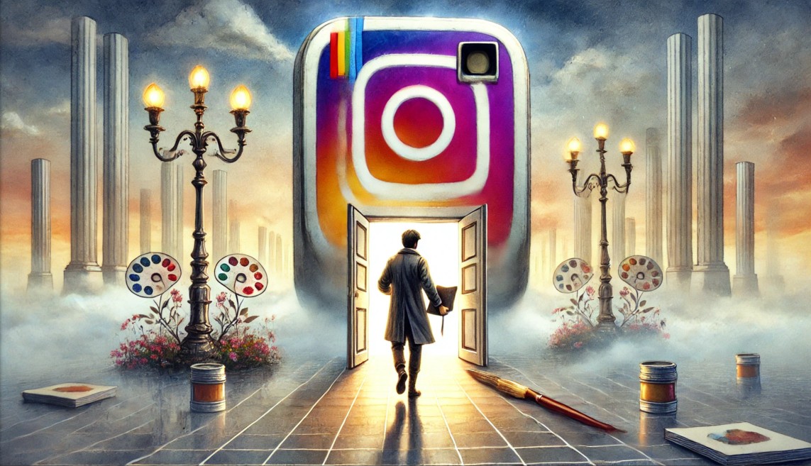 artist entering a grand Instagram-shaped door in 2025