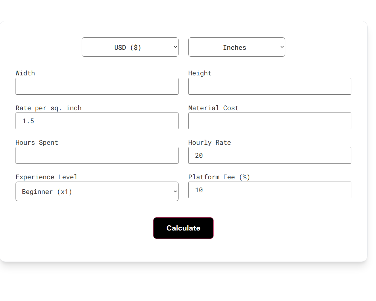 art pricing calculator